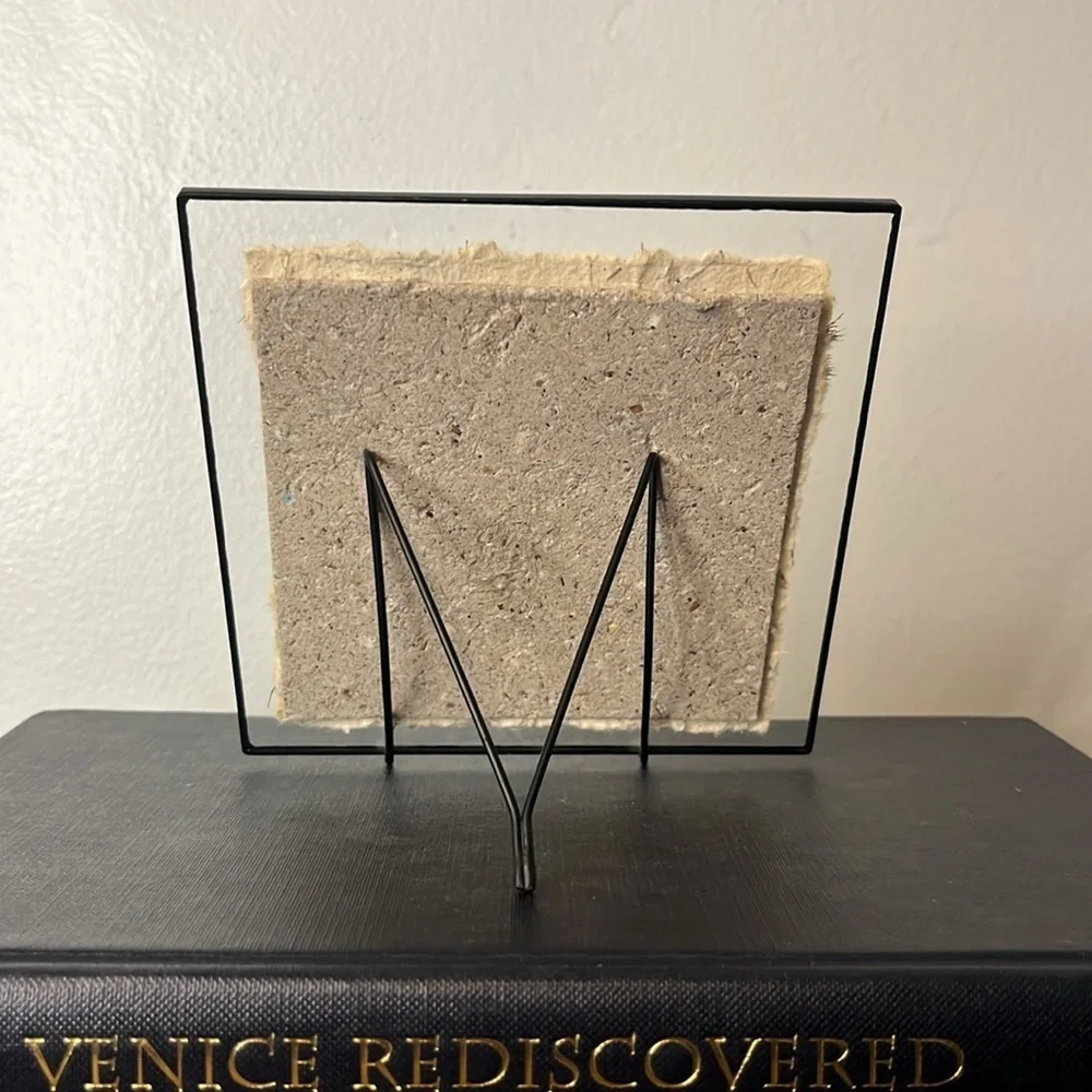 Handmade Natural fiber Paper Table Top Photo Frame‎ Glass & Black Metal Border